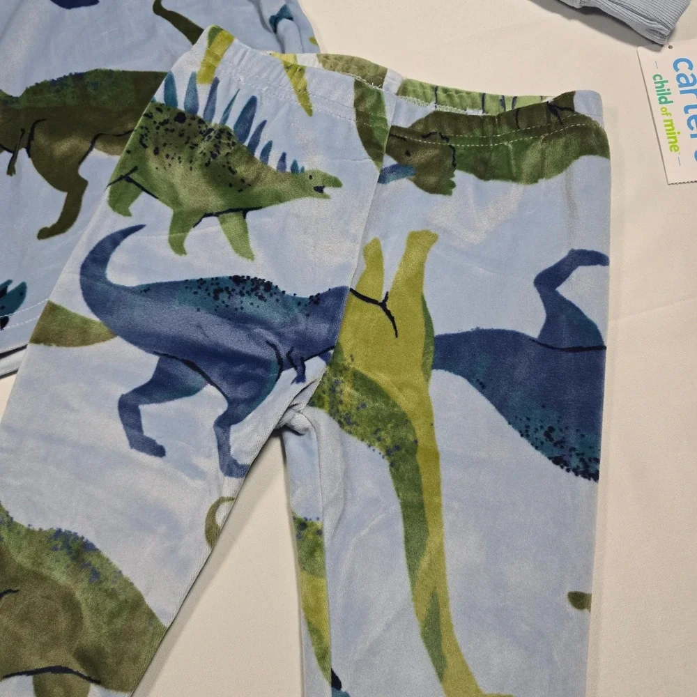 Carters 18mo Boys Blue Dinosaur Fleece‎ Pajama Set 2 Piece NWT